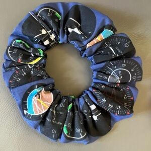 Pilot hair tie/lady aviator scrunchie/airplane gauges/blue scrunchie aviation